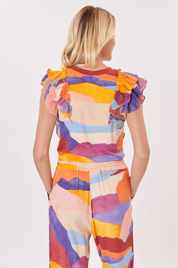 Rene Derhy Tee-shirt Imprimé Sans Manches à Volants KINSLEY