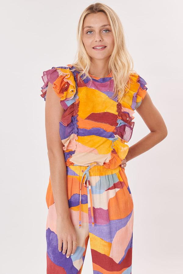 rene derhy Tee-shirt imprimé sans manches à volants KINSLEY