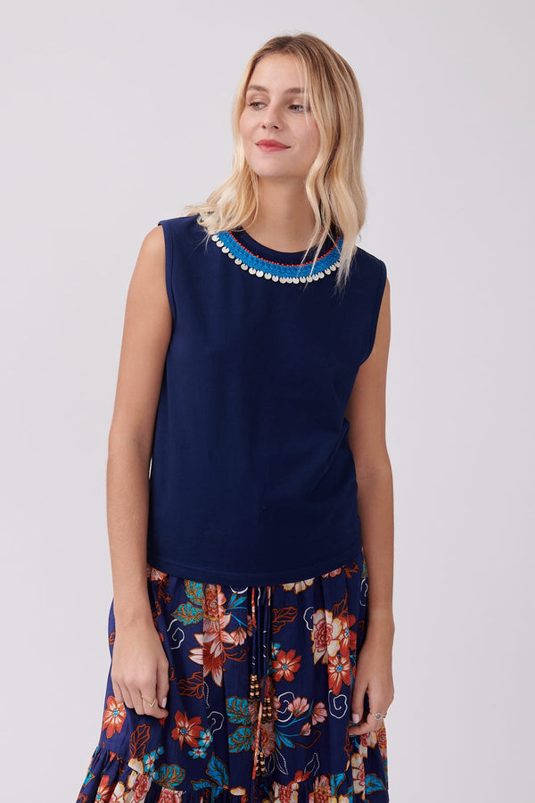 Rene Derhy Tee-shirt Uni En Jersey Avec Broderies KEMINA