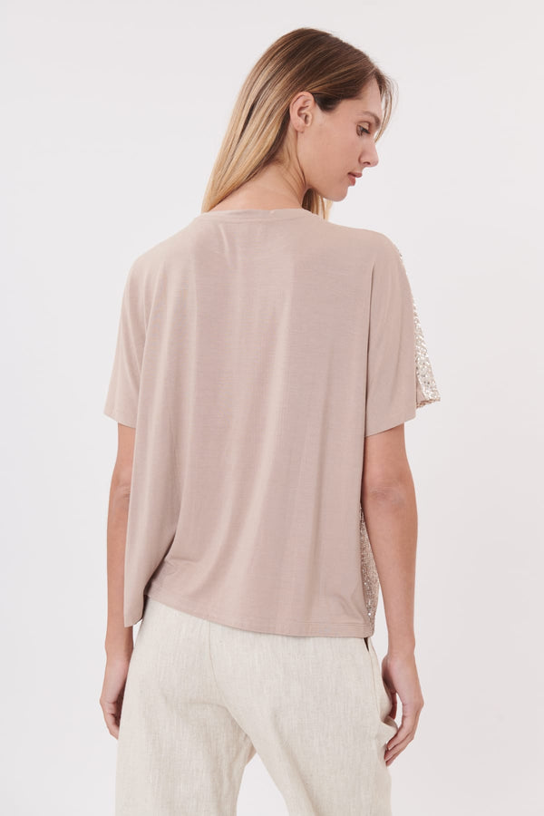 Rene Derhy Tee-shirt Uni Manches Courtes à Sequins KALANI