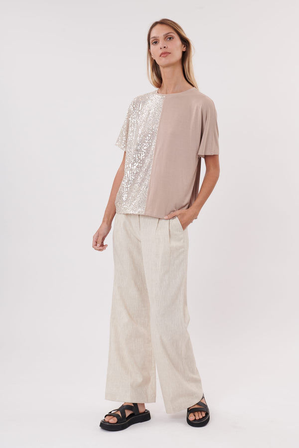 Rene Derhy Tee-shirt Uni Manches Courtes à Sequins KALANI