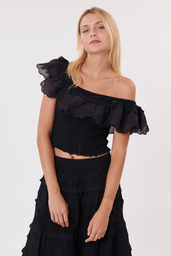 Rene Derhy Top Court à Bretelles En Dentelle Et Volants OCTOBRE