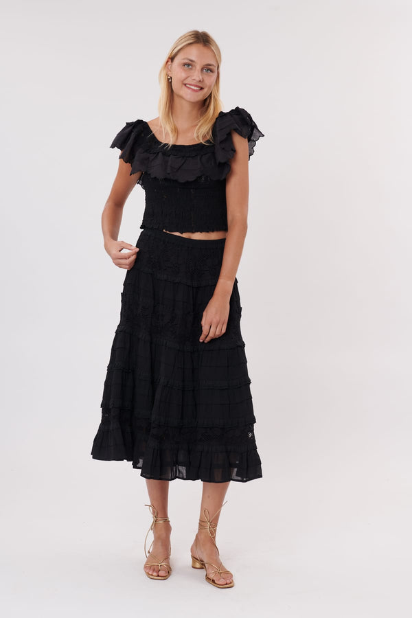 Rene Derhy Top Court à Bretelles En Dentelle Et Volants OCTOBRE