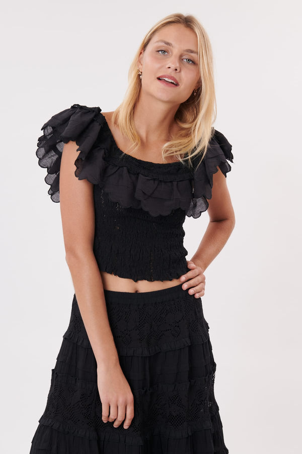 rene derhy Top court à bretelles en dentelle et volants OCTOBRE