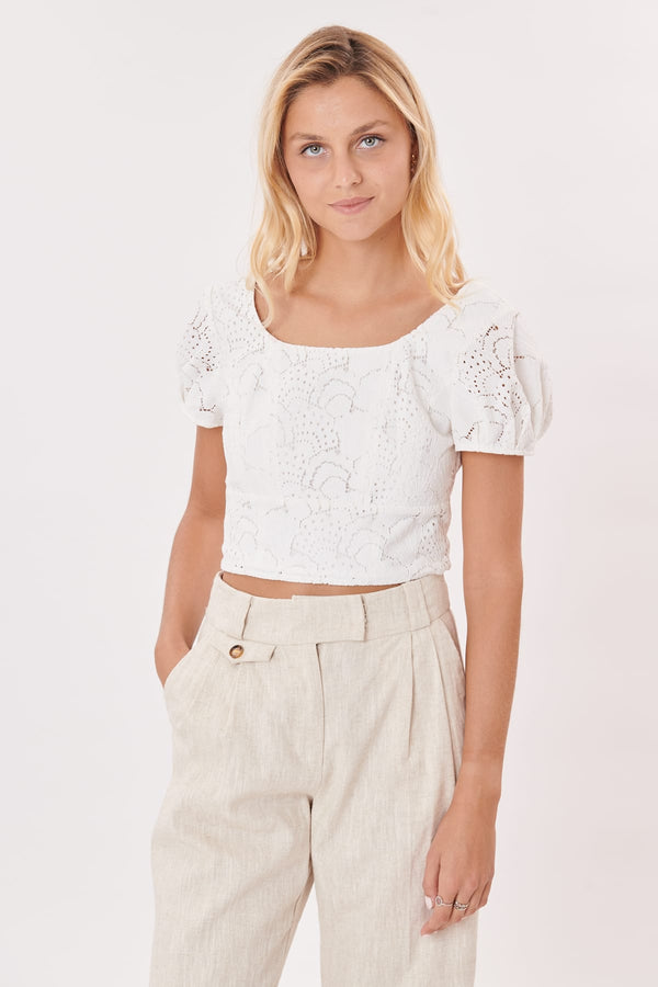 rene derhy Top court manches courtes en broderie anglaise OCCASION