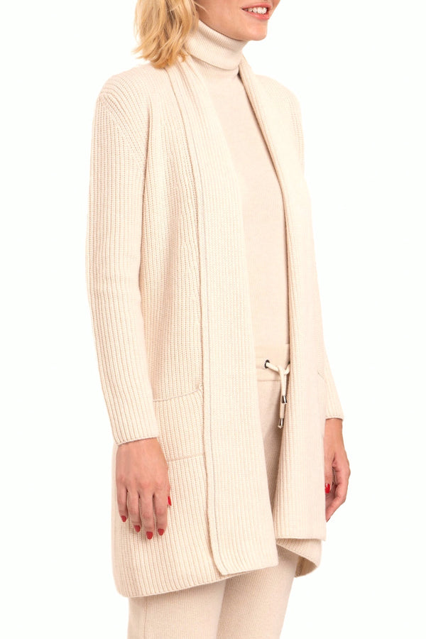 Richard Grand CARDIGAN EN MAILLE ANGLAISE À COL CHÂLE EN CACHEMIRE. D-2125/19-46ML CRÈME