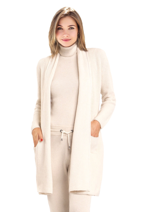 richard grand CARDIGAN EN MAILLE ANGLAISE À COL CHÂLE EN CACHEMIRE. D-2125/19-46ML CRÈME