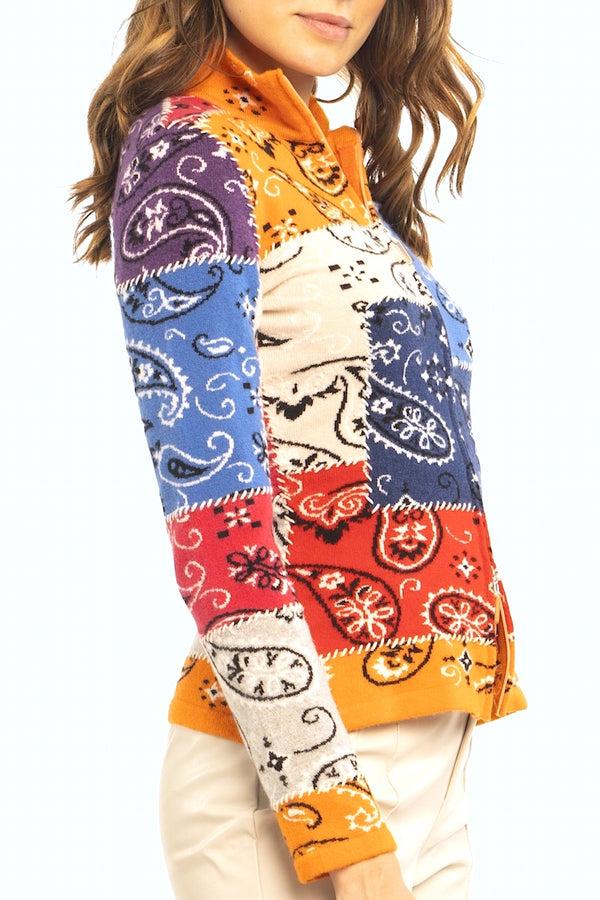 Richard Grand CARDIGAN ZIPPÉ "BANDANA" INTARSIA 100% CACHEMIRE. D-24500/43ML