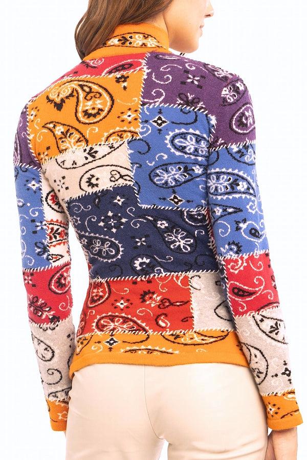 Richard Grand CARDIGAN ZIPPÉ "BANDANA" INTARSIA 100% CACHEMIRE. D-24500/43ML