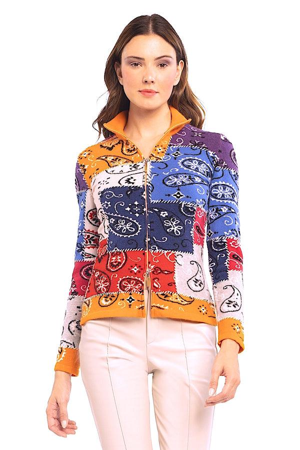 richard grand CARDIGAN ZIPPÉ "BANDANA" INTARSIA 100% CACHEMIRE. D-24500/43ML