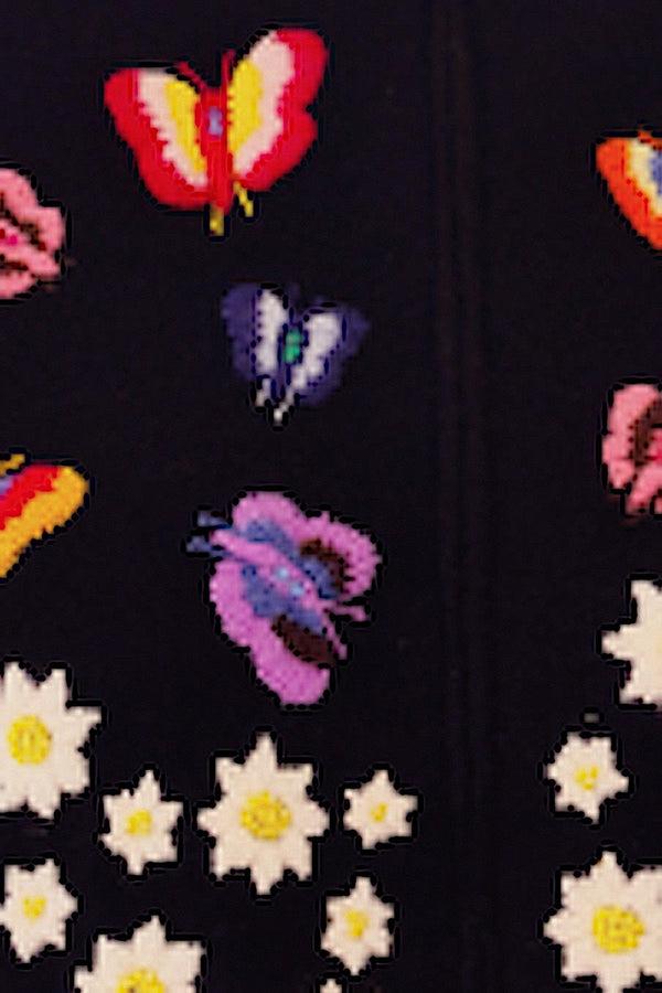 richard Grand CARDIGAN ZIPPÉ BRODÉ "FLEURS & PAPILLONS" 100% CACHEMIRE