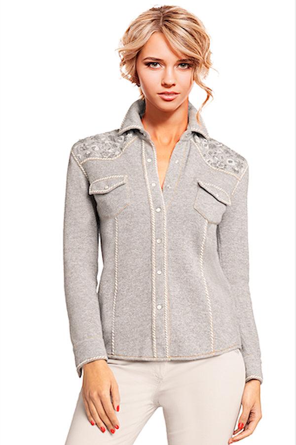 richard grand CHEMISE À PRESSION EN CACHEMIRE BRODÉE À LA MAIN. D-25031/70ML GRIS