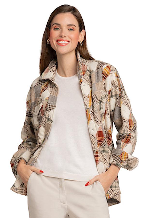 richard grand CHEMISE À PRESSION EN PATCHWORK 100 % CACHEMIRE FAIT MAIN. D-25003/70ML BEIGE