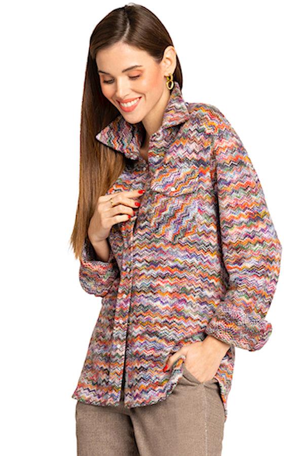 richard grand CHEMISE TISSÉE 100% CACHEMIRE À ZIGZAGS MULTICOLORES richard grand CHEMISE TISSÉE 100% CACHEMIRE À ZIGZAGS MULTICOLORES