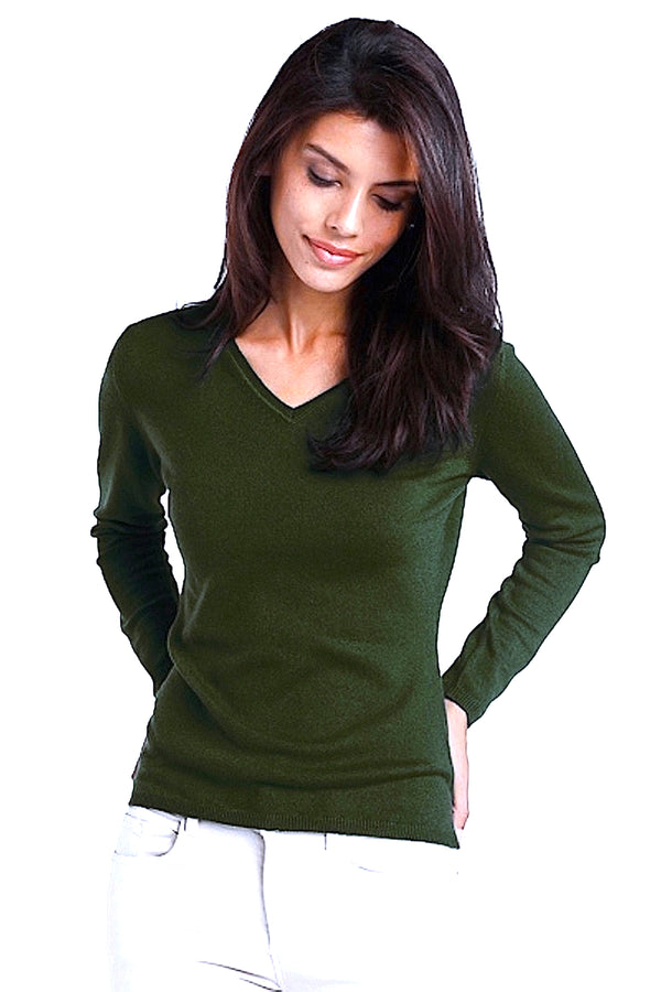 richard grand PULL AJUSTÉ EN CACHEMIRE UNI COL V. 12073/10ML KAKI