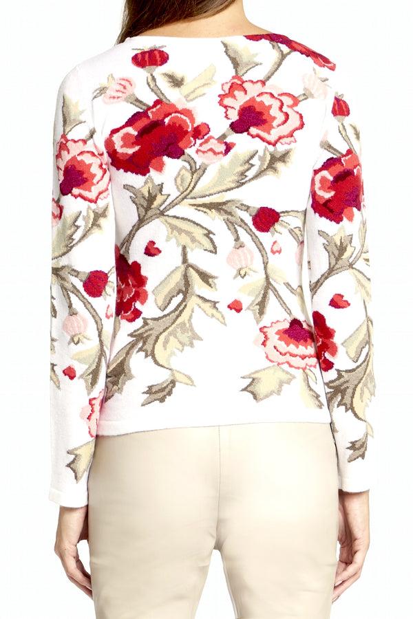 Richard Grand PULL COL BATEAU EN CACHEMIRE INTARSIA FLEURI. D-2036/22ML BLANC