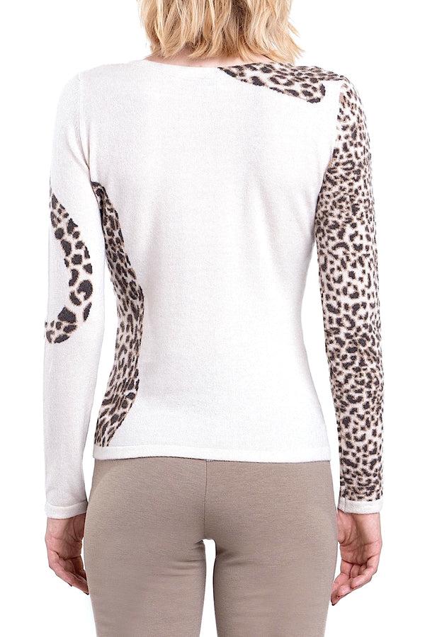 Richard Grand PULL COL BATEAU EN CACHEMIRE INTARSIA TIGRES. D-22001/22ML CRÈME