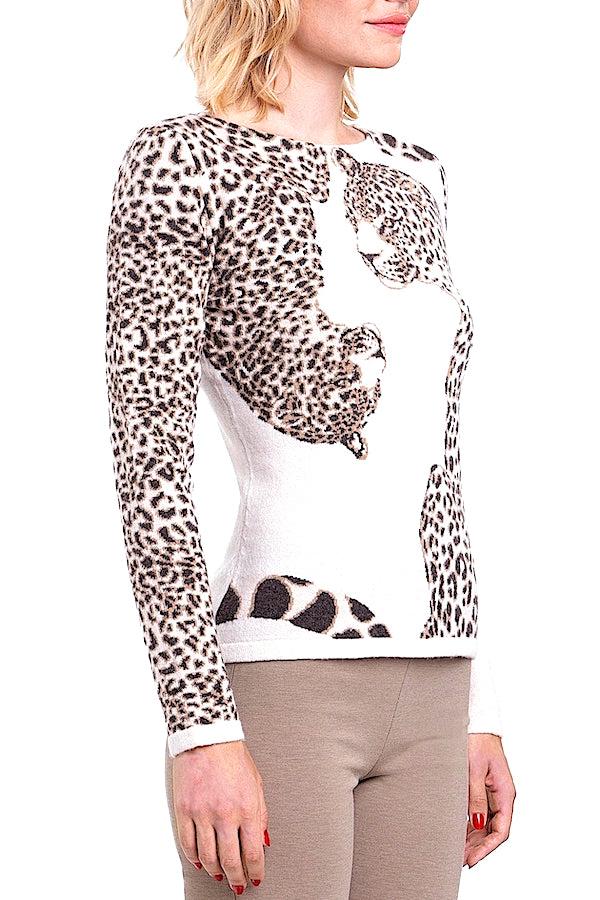 richard grand PULL COL BATEAU EN CACHEMIRE INTARSIA TIGRES. D-22001/22ML CRÈME