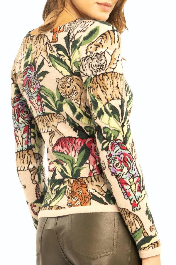 Richard Grand PULL COL BATEAU "TIGRES & JUNGLE" INTARSIA 100% CACHEMIRE