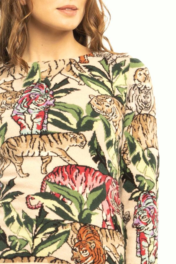 Richard Grand PULL COL BATEAU "TIGRES & JUNGLE" INTARSIA 100% CACHEMIRE