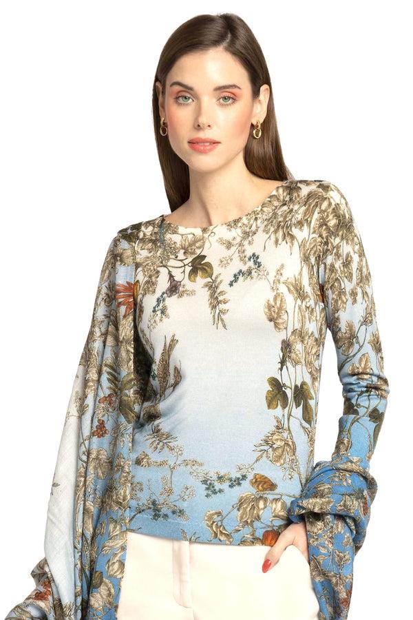 Richard Grand PULL COL ROND IMPRIMÉ EXTRAFIN EN 80 % CACHEMIRE 20 % SOIE. 77200/20MLST558