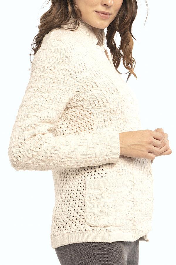 Richard Grand VESTE EN CACHEMIRE AU POINT DE LIBELLULE. D-24041/45ML BLANC