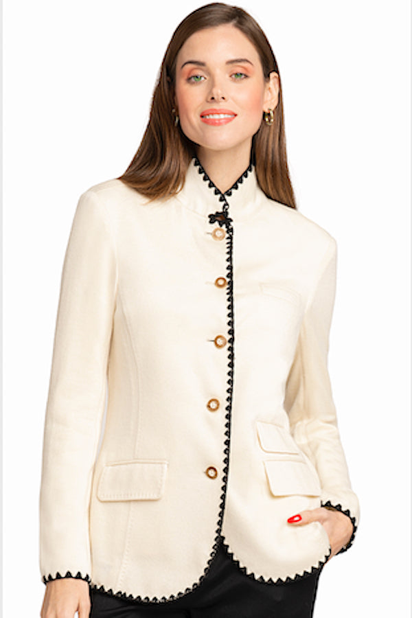 richard grand VESTE FEMME OFF-WHITE BICOLORE À COL MAO. D-25537/45ML richard grand VESTE FEMME OFF-WHITE BICOLORE À COL MAO. D-25537/45ML