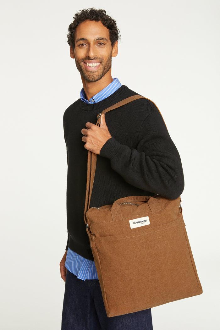 rive droite Achille le nouveau city bag Coton recyclé Camel