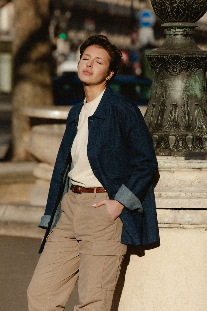 rive droite Barbès la veste Worker Denim Brut Upcyclé