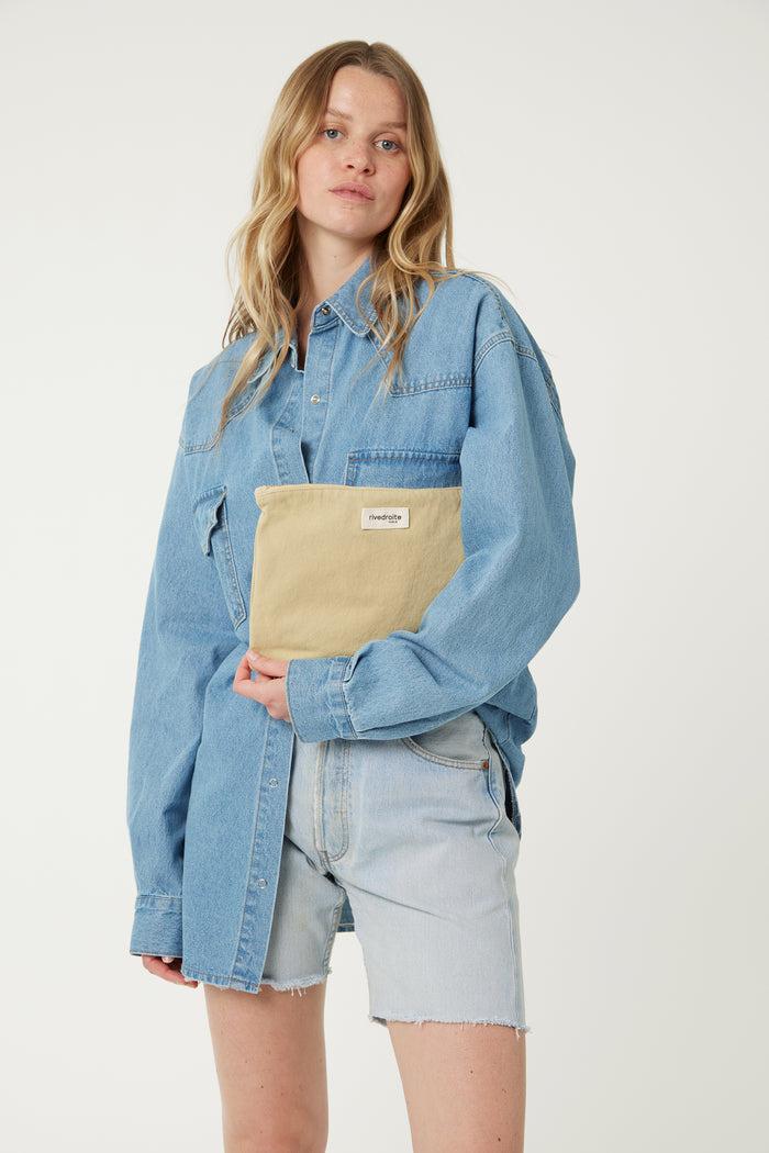 rive droite Barbette Medium la pochette Sergé de coton Santa Monica Beige