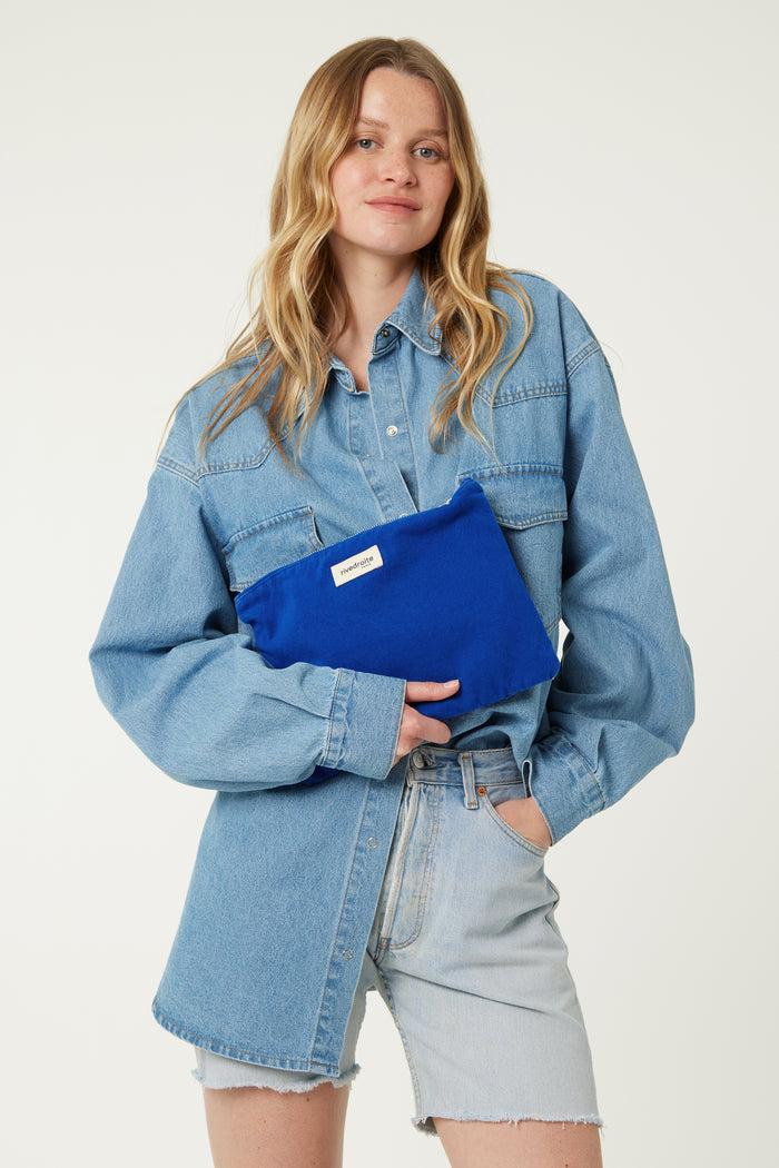 rive droite Barbette Medium la pochette Sergé de coton Venice Blue