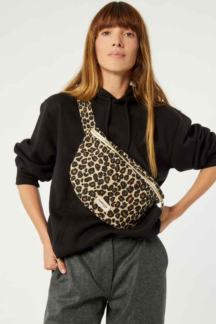 Rive Droite Custine XL Le Sac Banane Coton Recyclé Léopard Beige