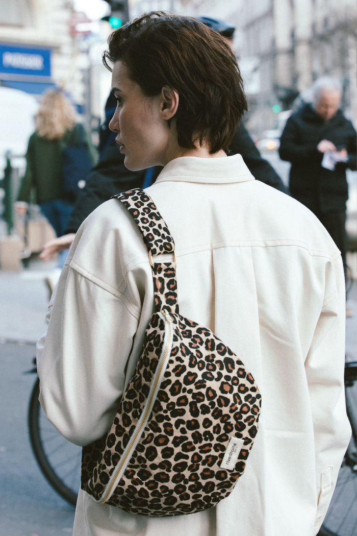 Rive Droite Custine XL Le Sac Banane Coton Recyclé Léopard Beige