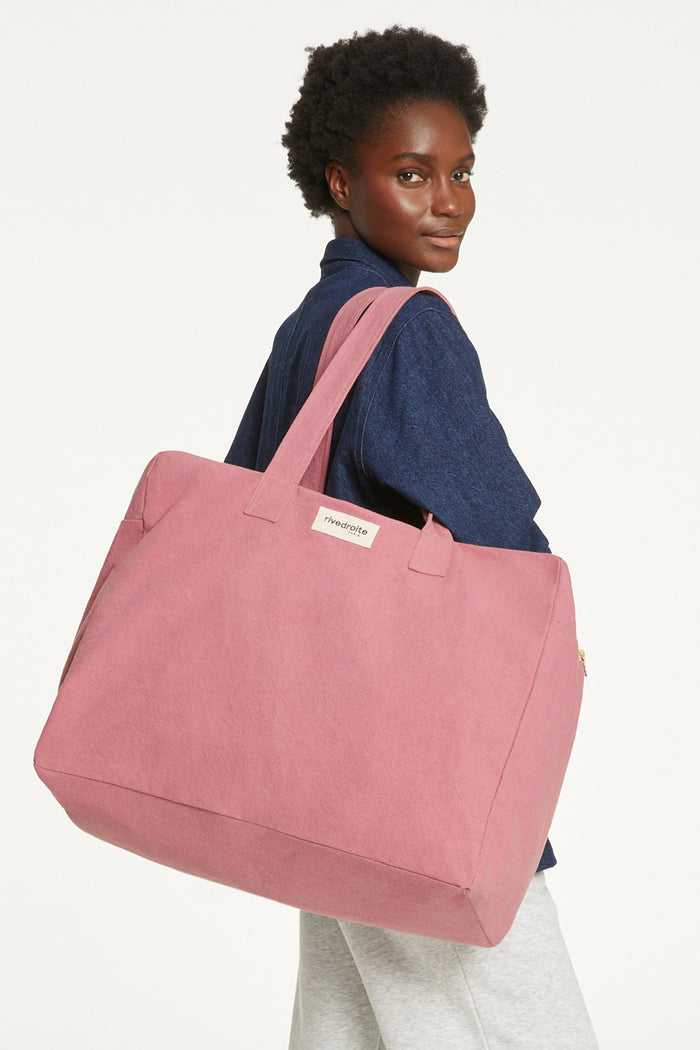Rive Droite Elzévir Le Grand Sac Weekend Coton Recyclé Bois De Rose