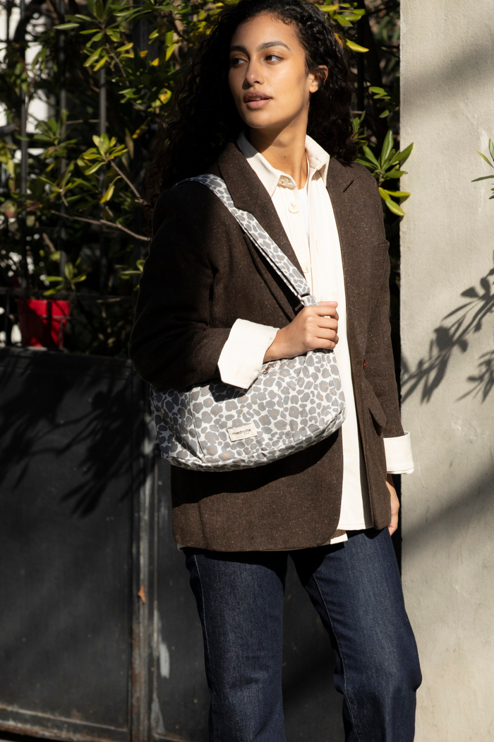 rive droite Mini Charlot le sac Crossbody Polycoton recyclé Léopard Gris