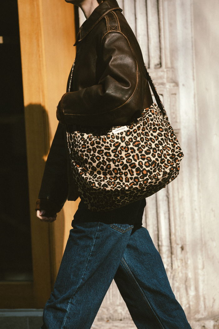 rive droite Sauval le city bag Coton recyclé Léopard Beige
