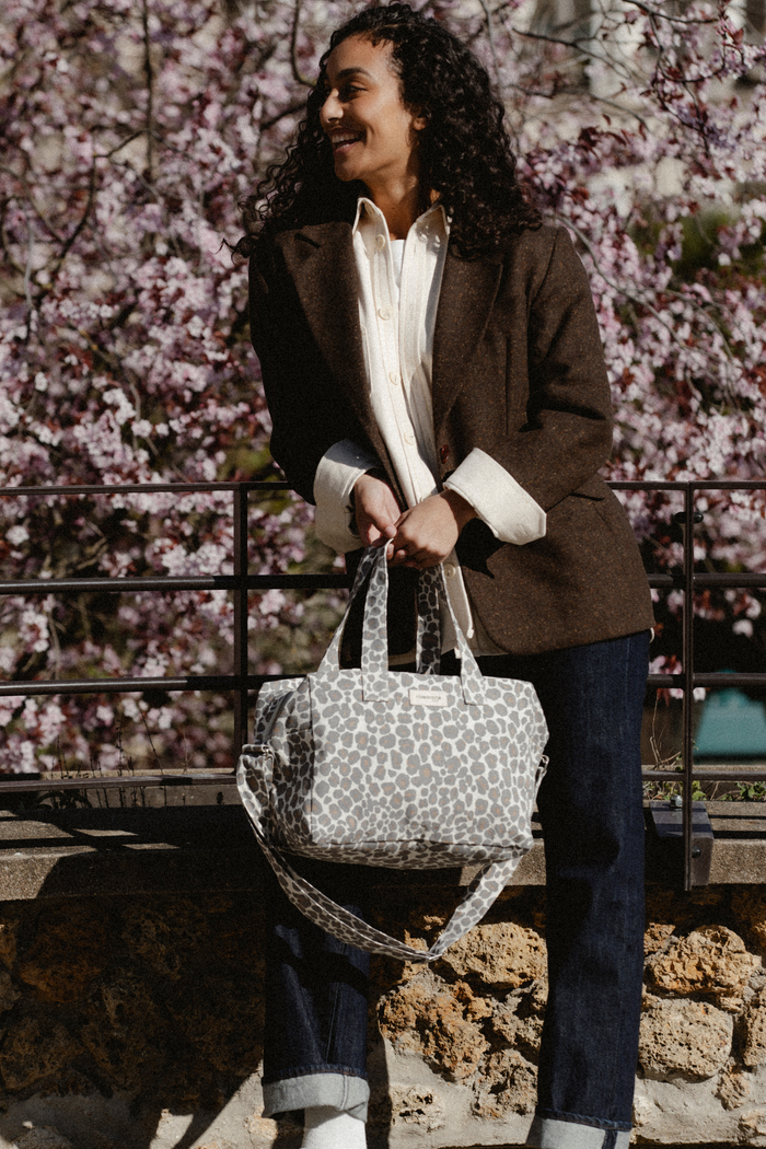 rive droite Sauval le city bag Polycoton recyclé Léopard Gris