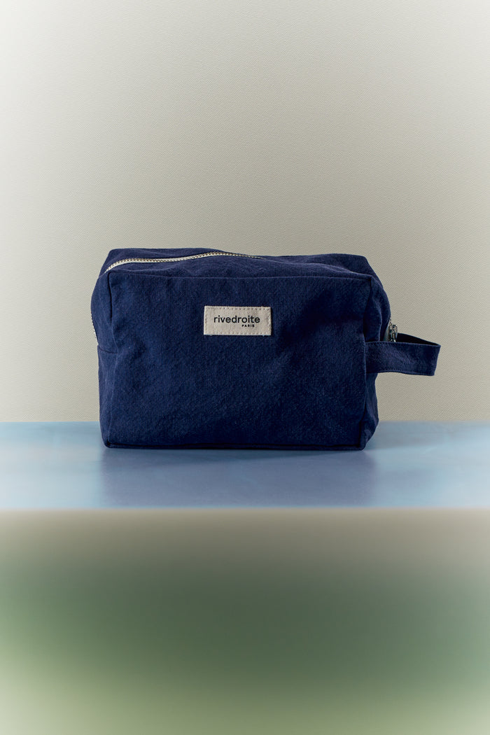 rive droite Tournelles la trousse XL Coton recyclé Bleu nuit