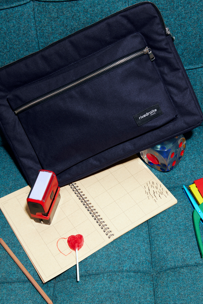 rive droite Vivienne la housse d'ordinateur 15'' Coton recyclé Bleu Marine