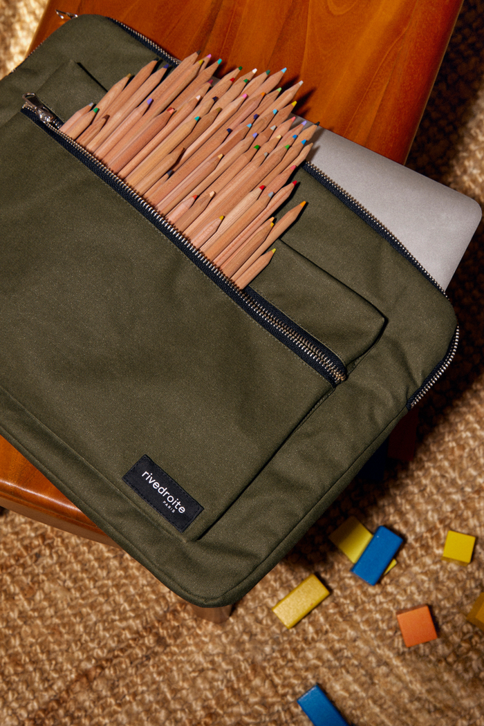 rive droite Vivienne la housse d'ordinateur 15'' Coton recyclé Kaki