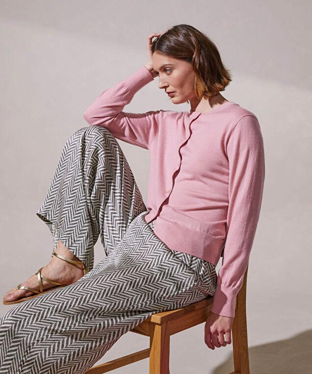 Rodier Cardigan Manches Longues En Cachemire Fi Rose Poudré