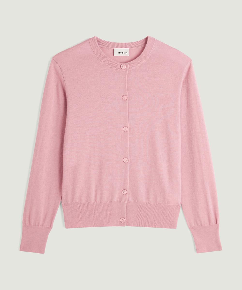 rodier Cardigan manches longues en cachemire fi rose poudré