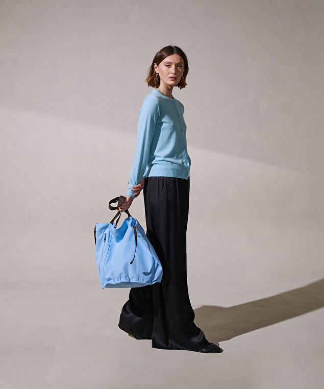 Rodier Cardigan Manches Longues En Cachemire Fin Bleu Ciel