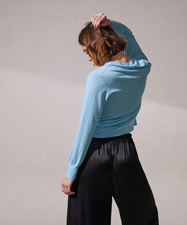 Rodier Cardigan Manches Longues En Cachemire Fin Bleu Ciel