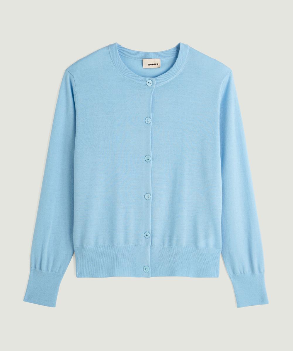 rodier Cardigan manches longues en cachemire fin bleu ciel