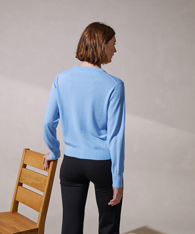 Rodier Cardigan Manches Longues En Cachemire Fin Bleu Pâle