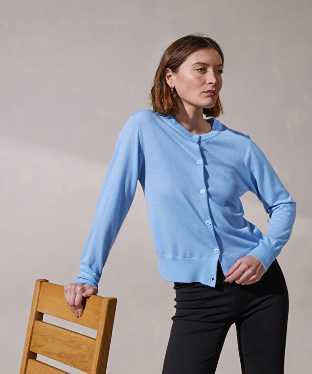 Rodier Cardigan Manches Longues En Cachemire Fin Bleu Pâle