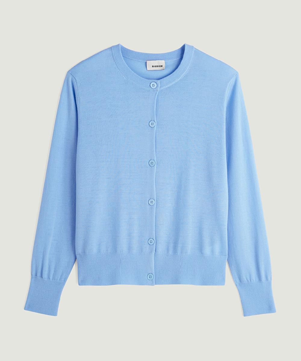 rodier Cardigan manches longues en cachemire fin bleu pâle