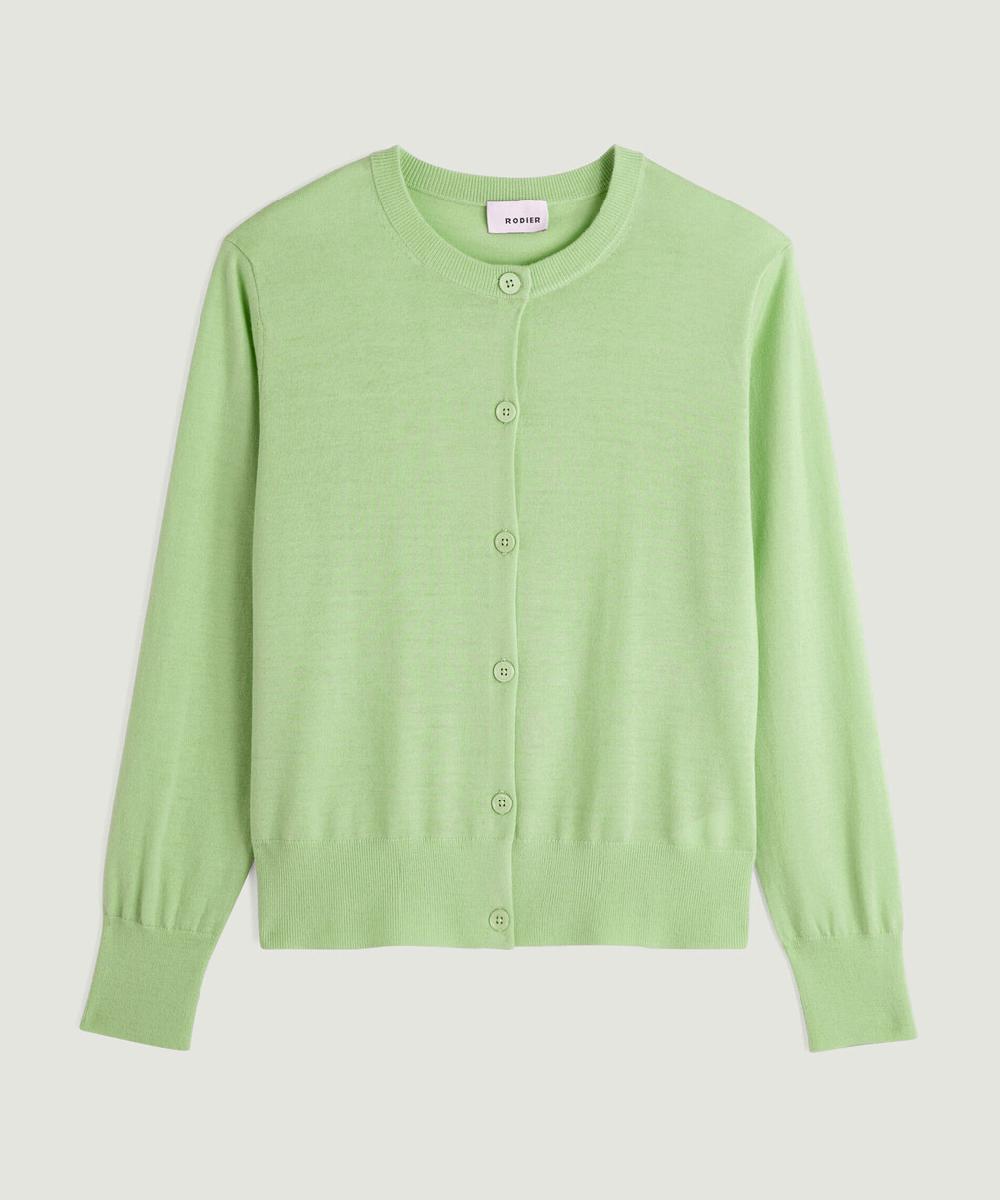 rodier Cardigan manches longues en cachemire fin vert pâle