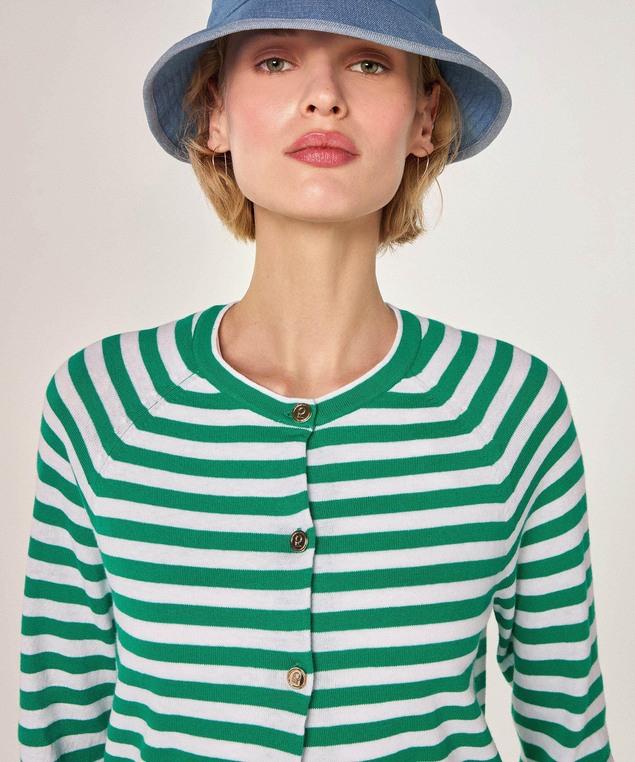 Rodier Cardigan Rayé En Coton Et Soie Vert Emeraude